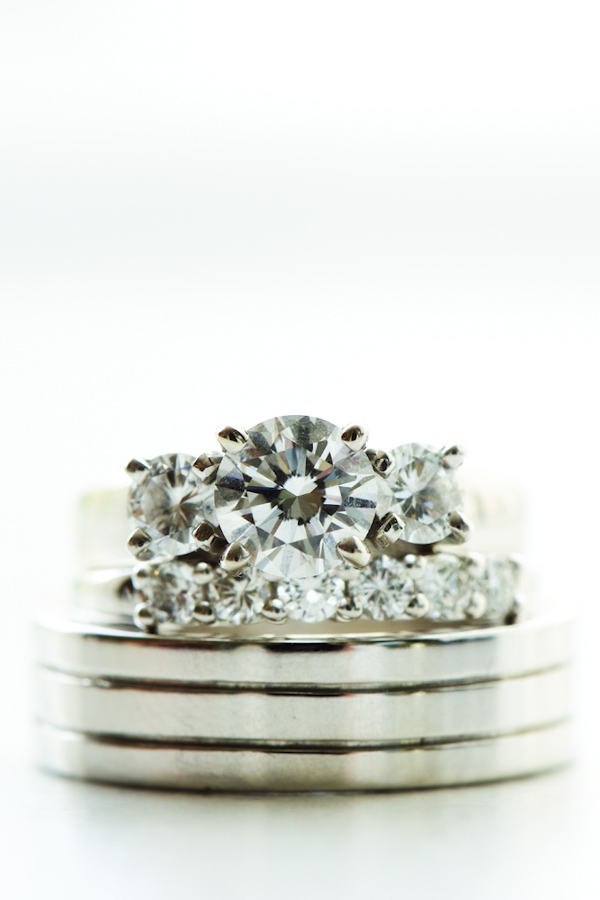 Sparkling diamond stacked wedding rings - photo by top Atlanta-based wedding photographer Scott Hopkins Photography